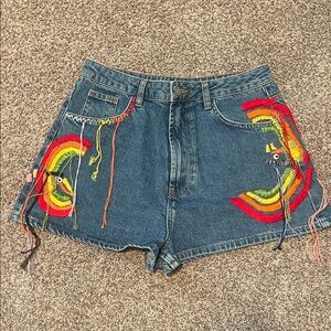 Farm Rio Colorful Embroidered Denim Shorts - M